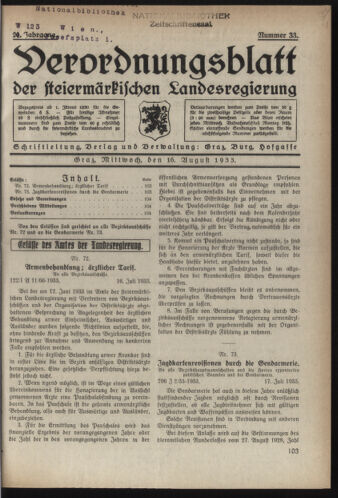 Verordnungsblatt der steiermärkischen Landesregierung 19330816 Seite: 1