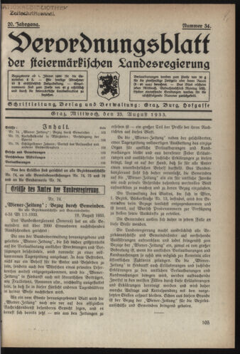 Verordnungsblatt der steiermärkischen Landesregierung 19330823 Seite: 1