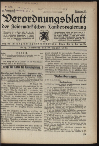 Verordnungsblatt der steiermärkischen Landesregierung 19330830 Seite: 1