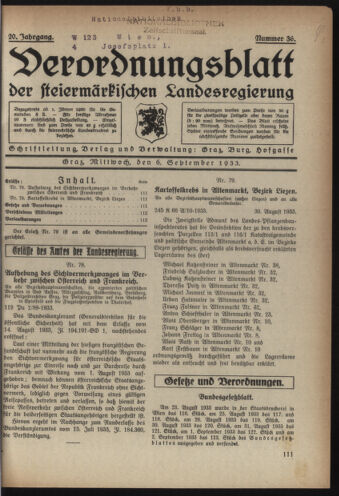 Verordnungsblatt der steiermärkischen Landesregierung 19330906 Seite: 1