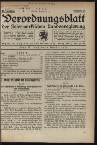 Verordnungsblatt der steiermärkischen Landesregierung 19331004 Seite: 1