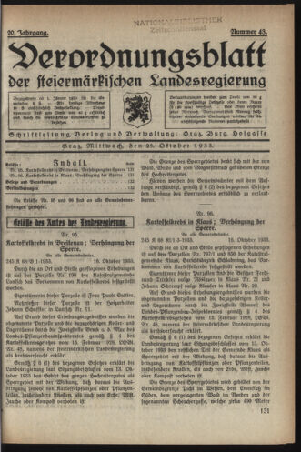 Verordnungsblatt der steiermärkischen Landesregierung 19331025 Seite: 1