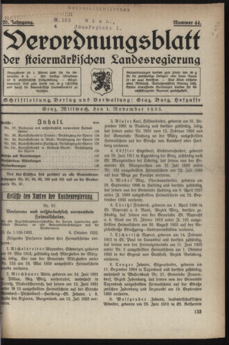 Verordnungsblatt der steiermärkischen Landesregierung 19331101 Seite: 1