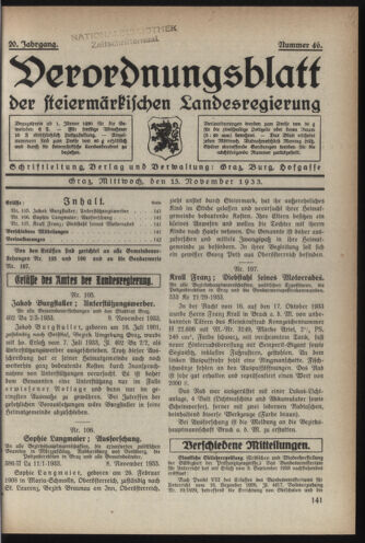 Verordnungsblatt der steiermärkischen Landesregierung 19331115 Seite: 1