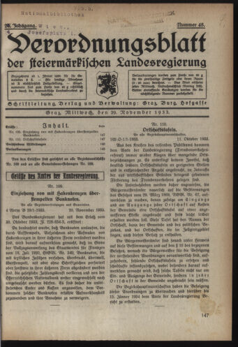 Verordnungsblatt der steiermärkischen Landesregierung 19331129 Seite: 1