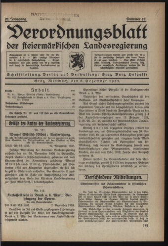 Verordnungsblatt der steiermärkischen Landesregierung 19331206 Seite: 1