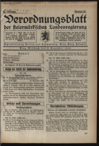 Verordnungsblatt der steiermärkischen Landesregierung 19331227 Seite: 1