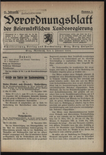 Verordnungsblatt der steiermärkischen Landesregierung 19340103 Seite: 1