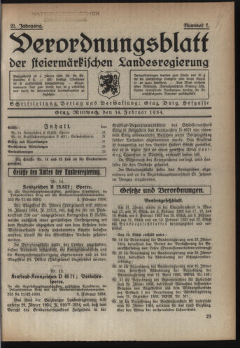 Verordnungsblatt der steiermärkischen Landesregierung 19340214 Seite: 1