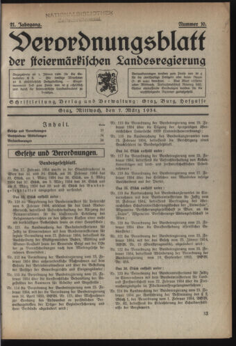 Verordnungsblatt der steiermärkischen Landesregierung 19340307 Seite: 1