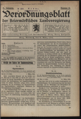 Verordnungsblatt der steiermärkischen Landesregierung 19340321 Seite: 1