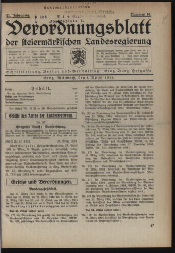 Verordnungsblatt der steiermärkischen Landesregierung 19340404 Seite: 1