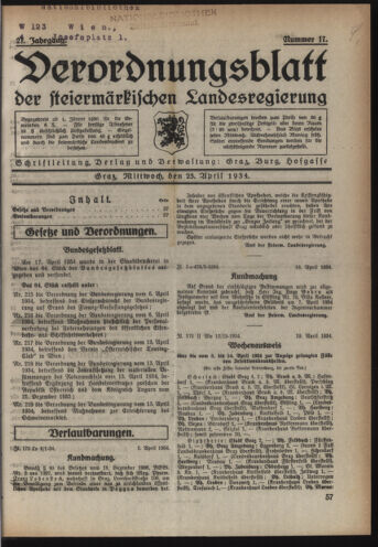 Verordnungsblatt der steiermärkischen Landesregierung 19340425 Seite: 1