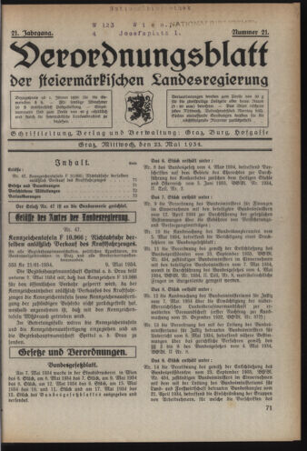 Verordnungsblatt der steiermärkischen Landesregierung 19340523 Seite: 1