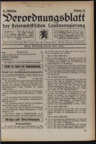 Verordnungsblatt der steiermärkischen Landesregierung 19340530 Seite: 1