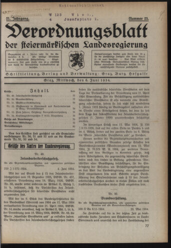 Verordnungsblatt der steiermärkischen Landesregierung 19340606 Seite: 1