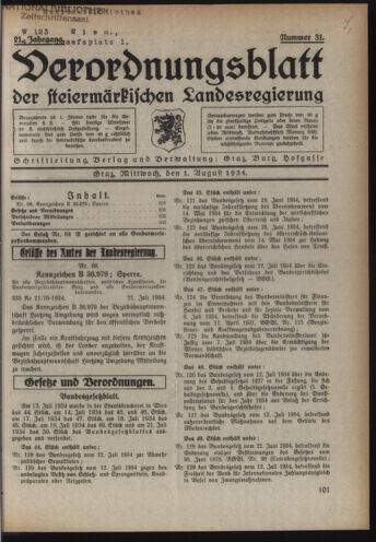 Verordnungsblatt der steiermärkischen Landesregierung 19340801 Seite: 1