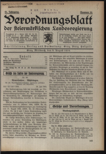 Verordnungsblatt der steiermärkischen Landesregierung 19340808 Seite: 1