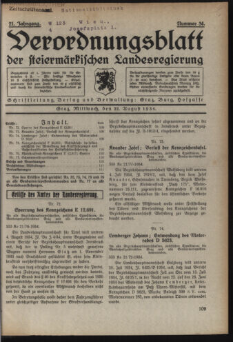 Verordnungsblatt der steiermärkischen Landesregierung 19340822 Seite: 1