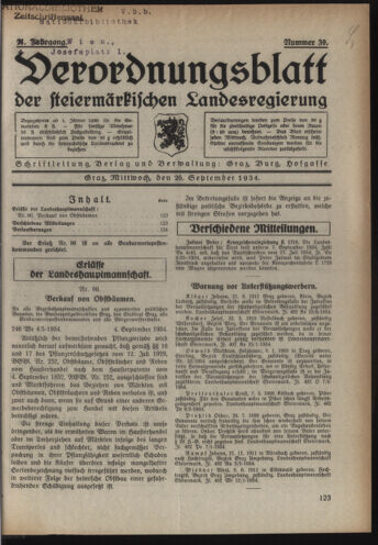 Verordnungsblatt der steiermärkischen Landesregierung 19340926 Seite: 1