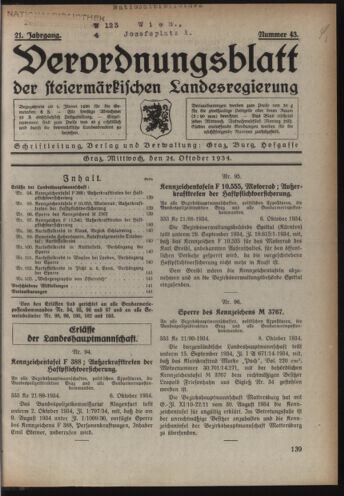 Verordnungsblatt der steiermärkischen Landesregierung 19341024 Seite: 1