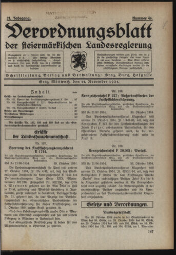 Verordnungsblatt der steiermärkischen Landesregierung 19341114 Seite: 1