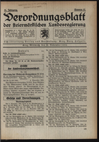 Verordnungsblatt der steiermärkischen Landesregierung 19341121 Seite: 1