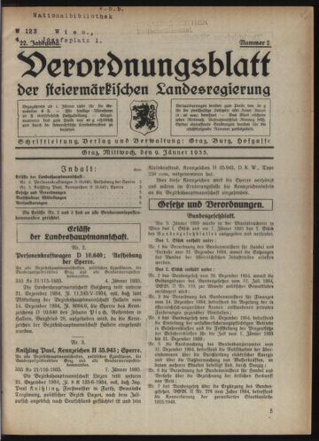 Verordnungsblatt der steiermärkischen Landesregierung 19350109 Seite: 1