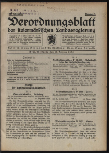 Verordnungsblatt der steiermärkischen Landesregierung 19350116 Seite: 1