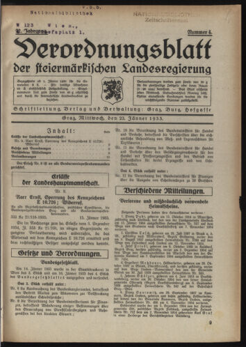 Verordnungsblatt der steiermärkischen Landesregierung 19350123 Seite: 1