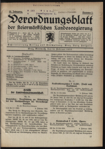 Verordnungsblatt der steiermärkischen Landesregierung 19350213 Seite: 1