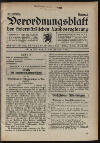 Verordnungsblatt der steiermärkischen Landesregierung 19350220 Seite: 1