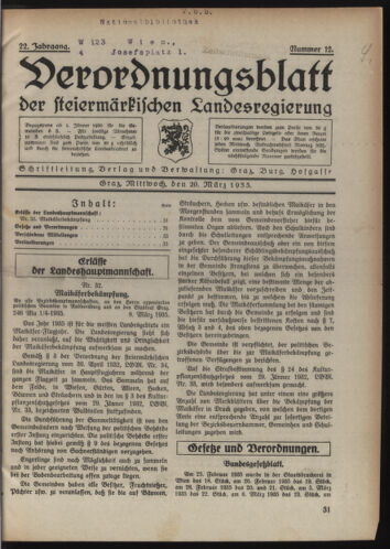 Verordnungsblatt der steiermärkischen Landesregierung 19350320 Seite: 1