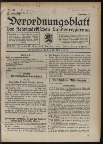 Verordnungsblatt der steiermärkischen Landesregierung 19350327 Seite: 1