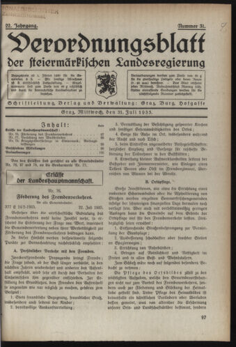 Verordnungsblatt der steiermärkischen Landesregierung 19350731 Seite: 1