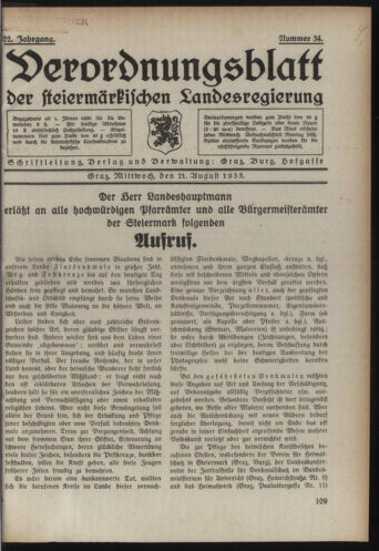 Verordnungsblatt der steiermärkischen Landesregierung 19350821 Seite: 1