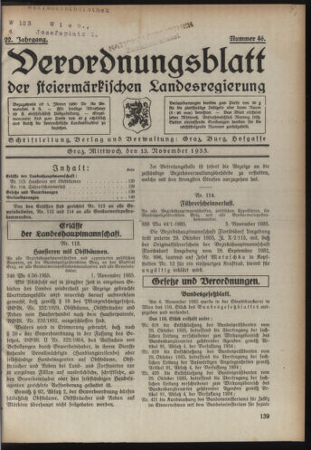 Verordnungsblatt der steiermärkischen Landesregierung 19351113 Seite: 1