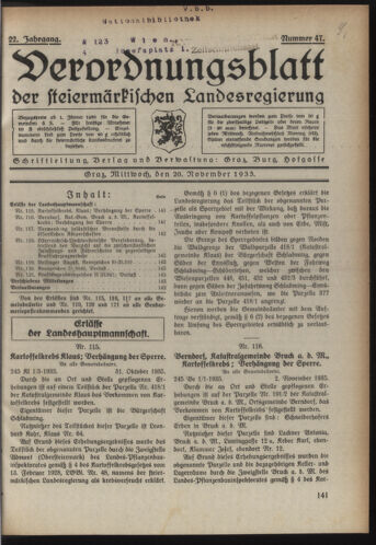 Verordnungsblatt der steiermärkischen Landesregierung 19351120 Seite: 1