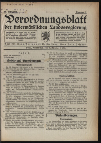 Verordnungsblatt der steiermärkischen Landesregierung 19360108 Seite: 1