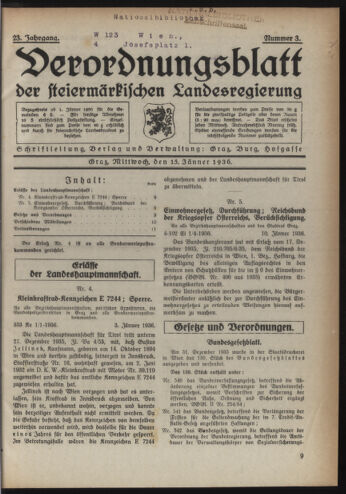 Verordnungsblatt der steiermärkischen Landesregierung 19360115 Seite: 1