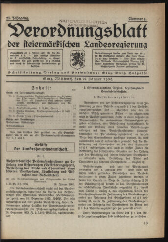 Verordnungsblatt der steiermärkischen Landesregierung 19360122 Seite: 1