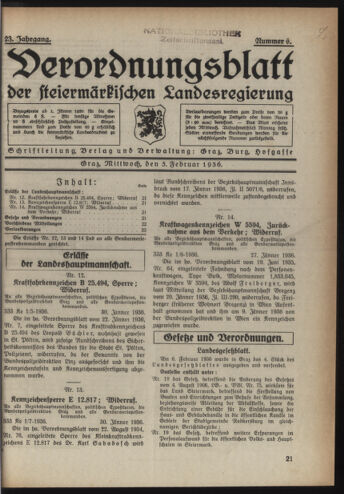 Verordnungsblatt der steiermärkischen Landesregierung 19360205 Seite: 1