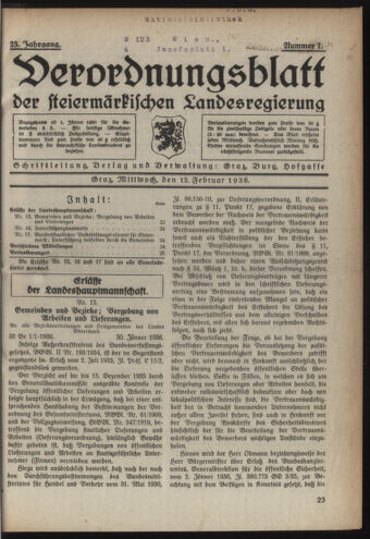 Verordnungsblatt der steiermärkischen Landesregierung 19360212 Seite: 1