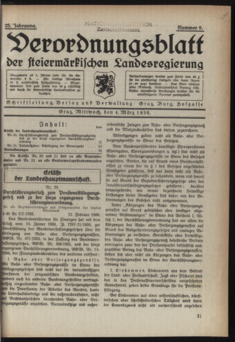 Verordnungsblatt der steiermärkischen Landesregierung 19360304 Seite: 1