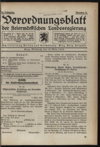 Verordnungsblatt der steiermärkischen Landesregierung 19360318 Seite: 1