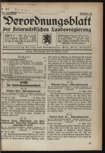 Verordnungsblatt der steiermärkischen Landesregierung 19360325 Seite: 1