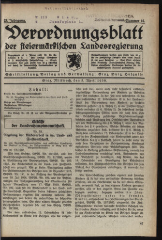 Verordnungsblatt der steiermärkischen Landesregierung 19360408 Seite: 1