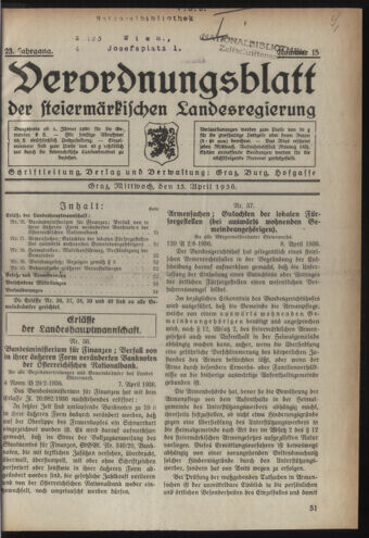 Verordnungsblatt der steiermärkischen Landesregierung 19360415 Seite: 1