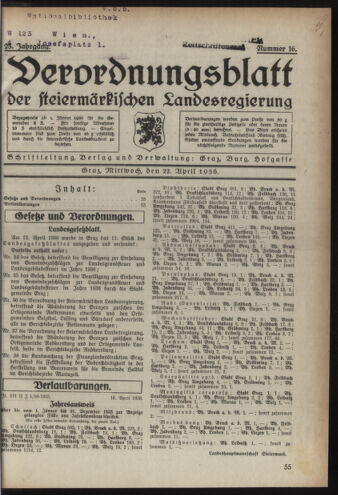 Verordnungsblatt der steiermärkischen Landesregierung 19360422 Seite: 1