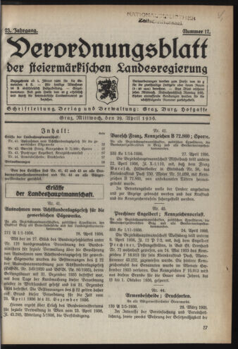 Verordnungsblatt der steiermärkischen Landesregierung 19360429 Seite: 1